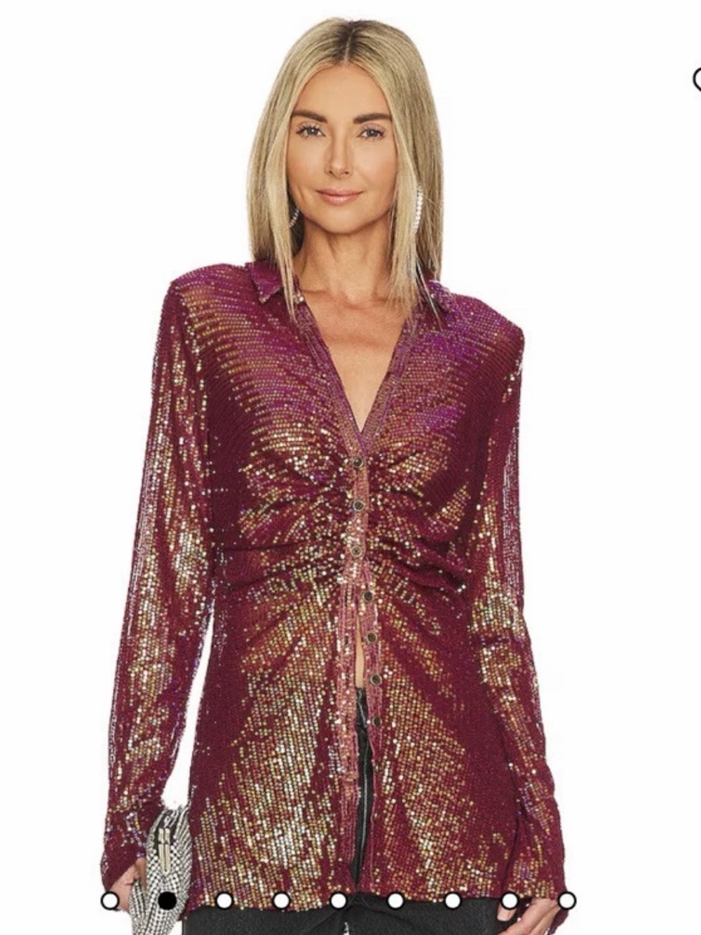 Free People Sequin Shirtee Blouse Top Dark Rhubarb Top Size Xs